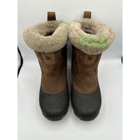 North Face Greenland Brown Zip Waterproof Winter Boots Size 8 Faux Fur Shearling - Picture 2 of 15